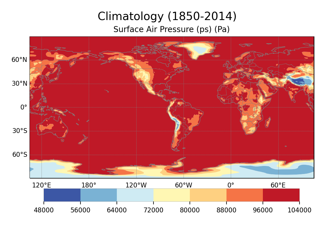 Climatology of Surface Air Pressure of dataset EC-Earth3 (project CMIP6) from 1850 to 2014.