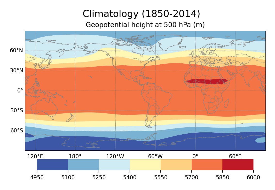 Climatology of Geopotential Height of dataset EC-Earth3 (project CMIP6) from 1850 to 2014.