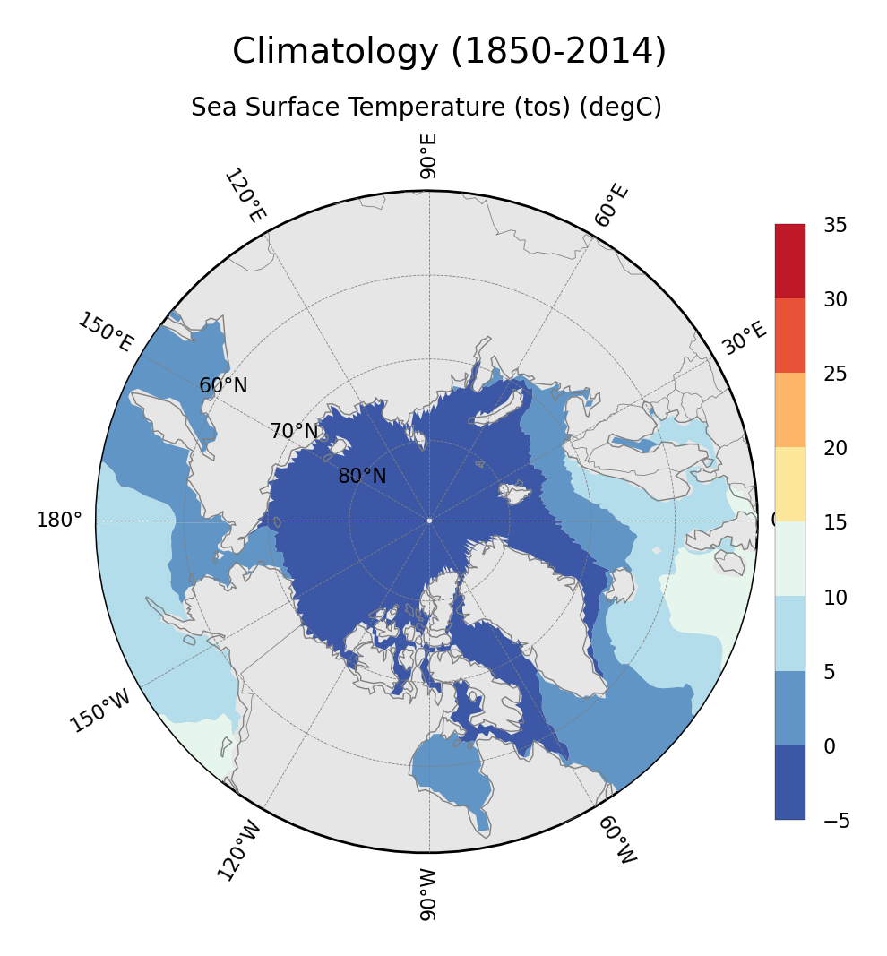 Climatology of Sea Surface Temperature of dataset EC-Earth3 (project CMIP6) from 1850 to 2014.