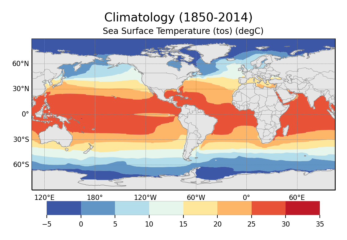 Climatology of Sea Surface Temperature of dataset EC-Earth3 (project CMIP6) from 1850 to 2014.