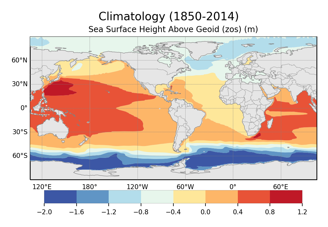 Climatology of Sea Surface Height Above Geoid of dataset EC-Earth3 (project CMIP6) from 1850 to 2014.