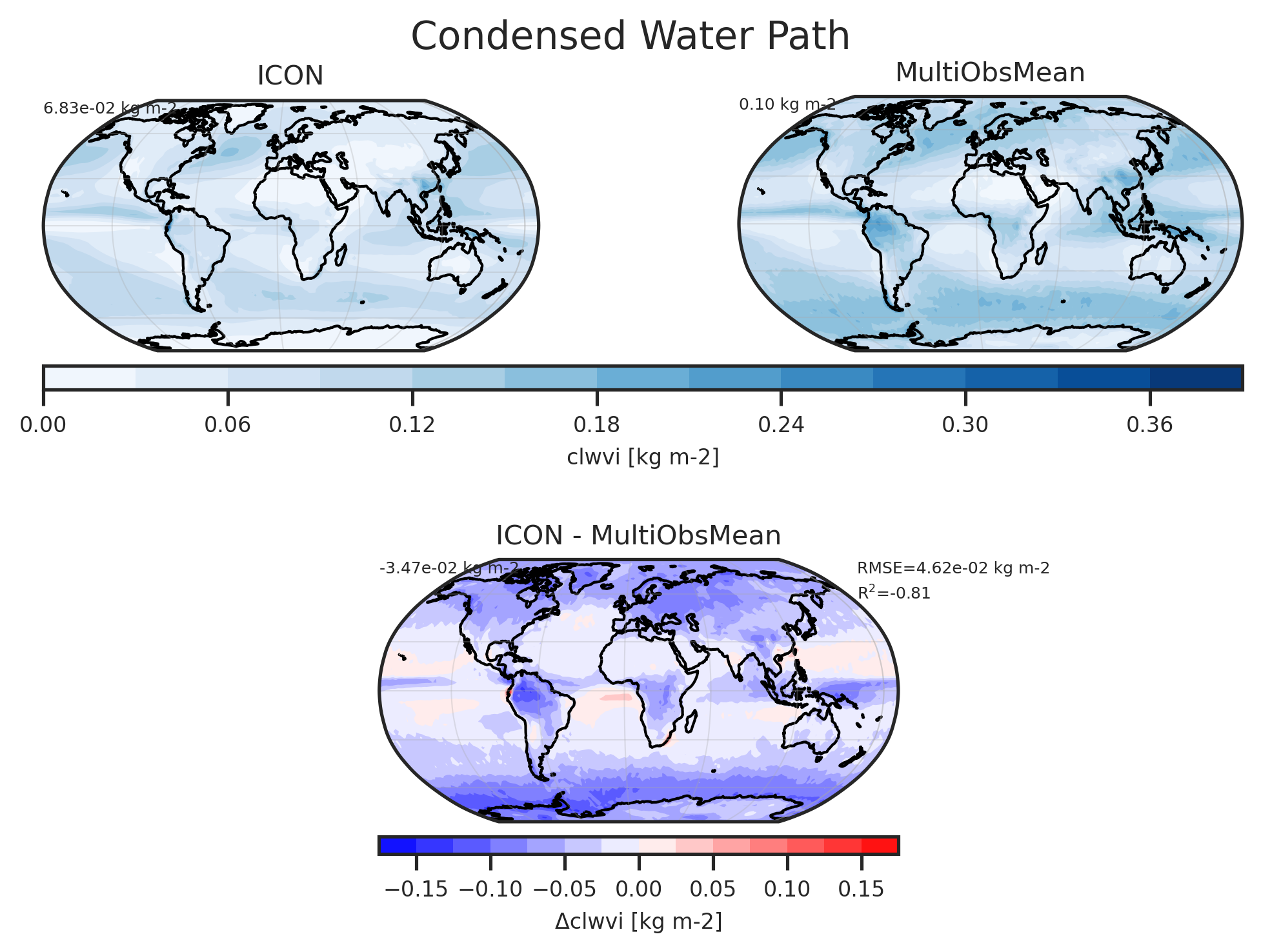 Map plot of Condensed Water Path of dataset ICON.