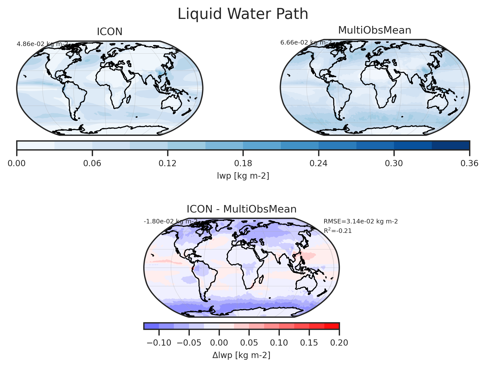 Map plot of Liquid Water Path of dataset ICON.