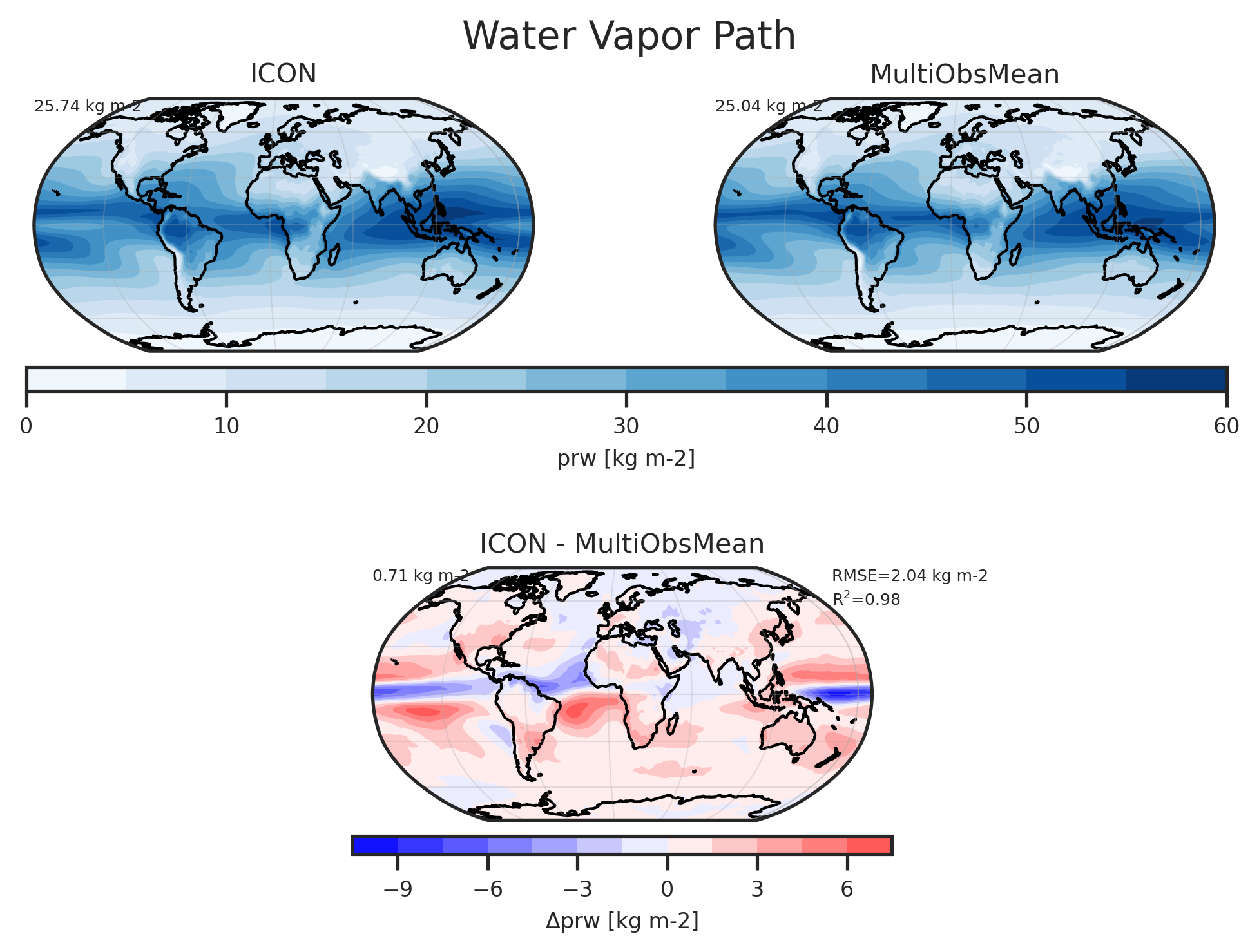 Map plot of Water Vapor Path of dataset ICON.