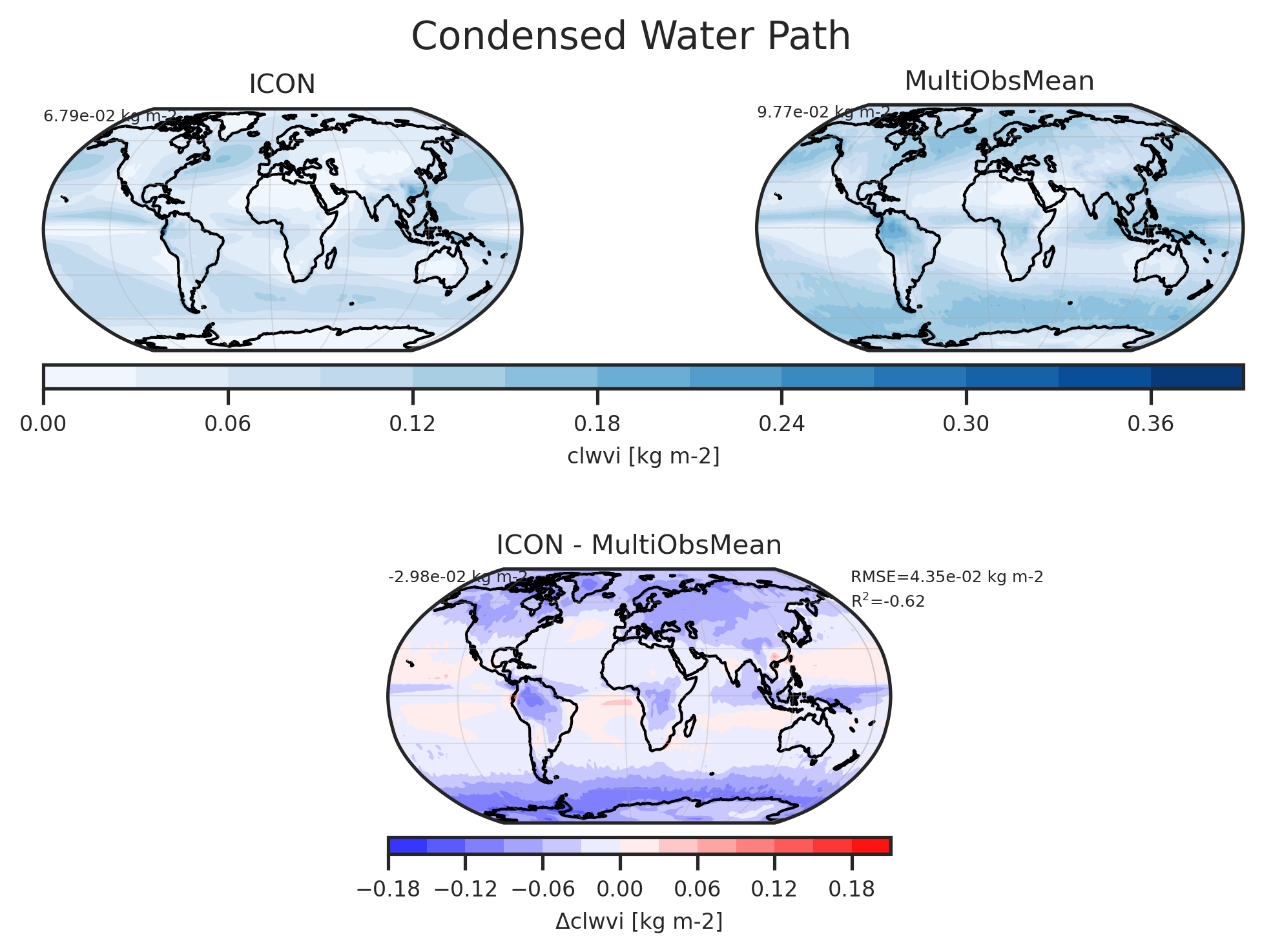 Map plot of Condensed Water Path of dataset ICON.