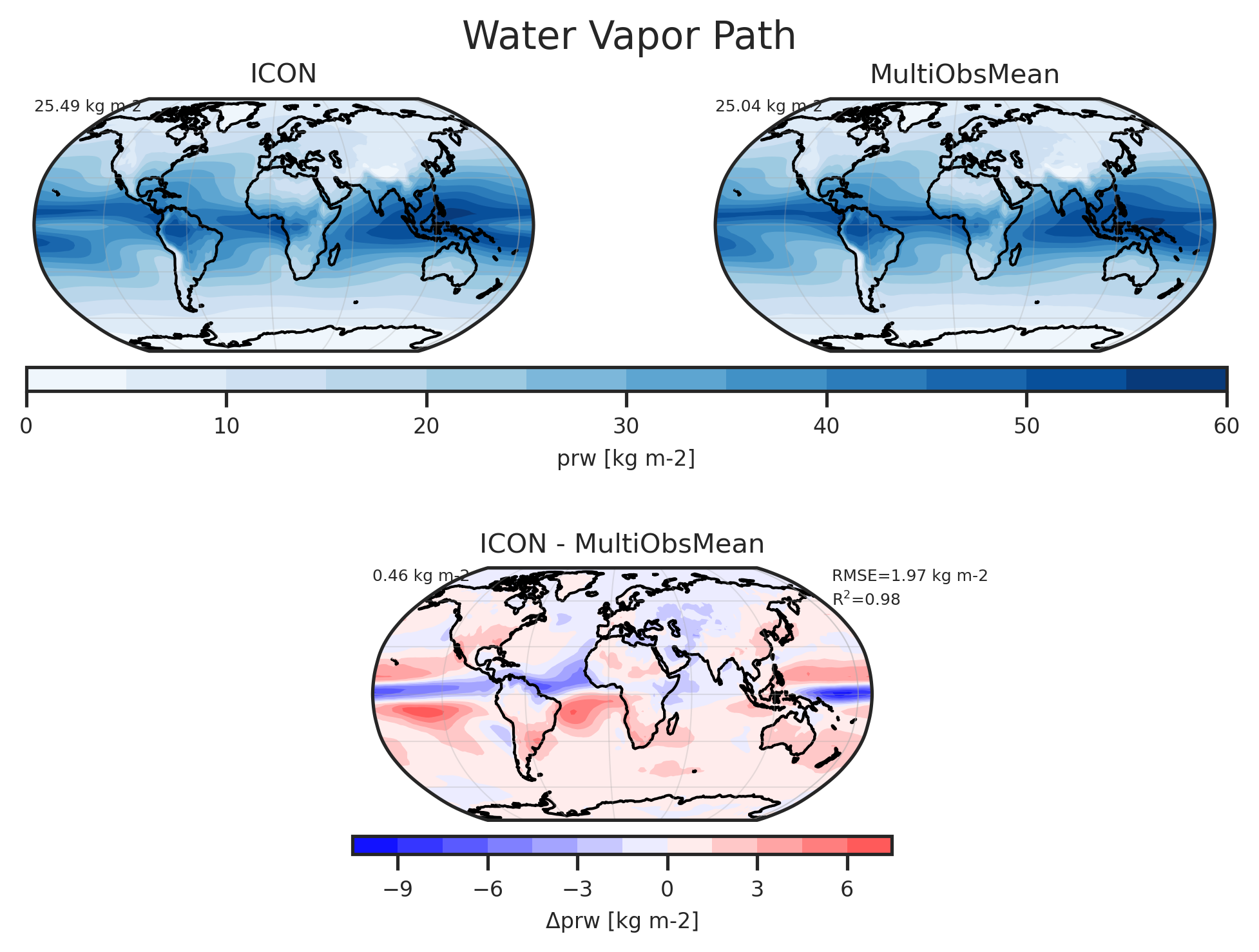 Map plot of Water Vapor Path of dataset ICON.